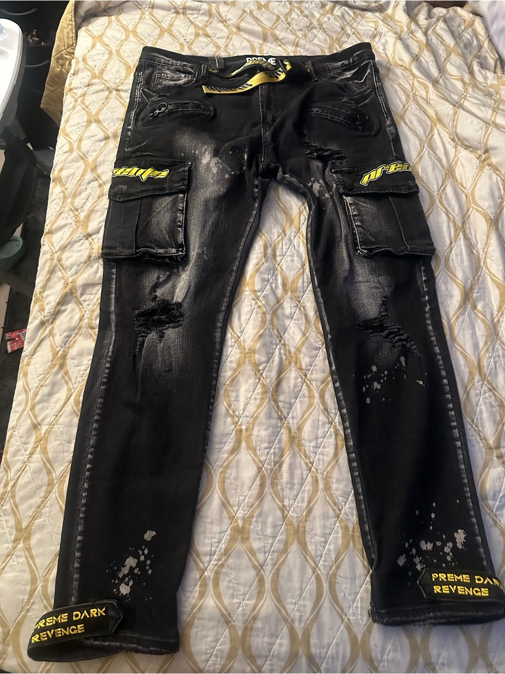G-Star Black Straight Jeans with Yellow Branding Accents